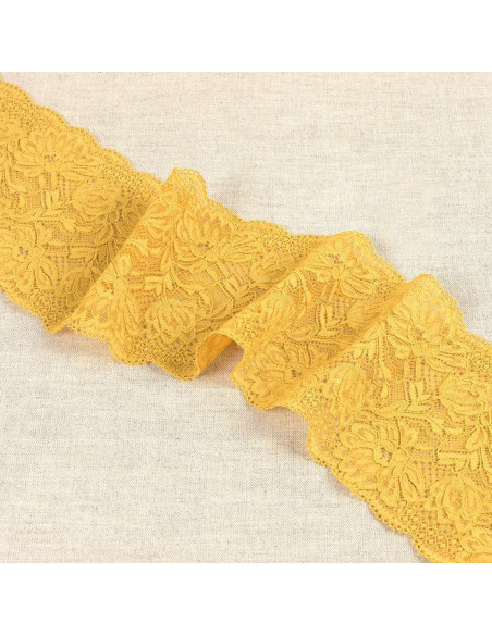 Dentelle élastique fleurs délicates - Moutarde