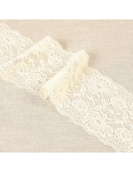 Dentelle élastique fleurs délicates - Écru