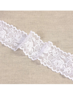 Dentelle élastique fleurs et tiges - Blanc