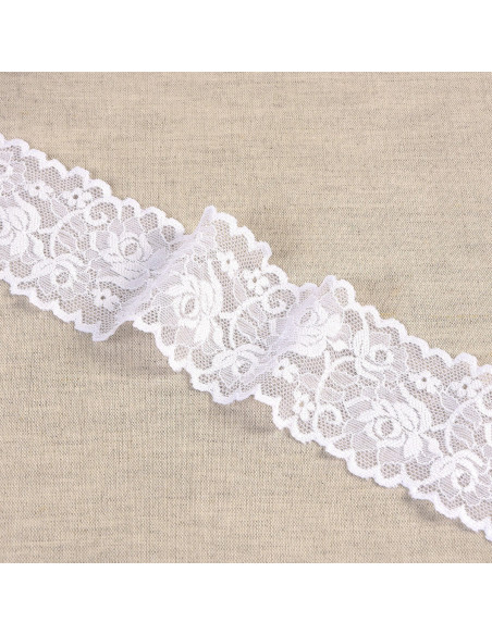 Dentelle élastique fleurs et tiges - Blanc
