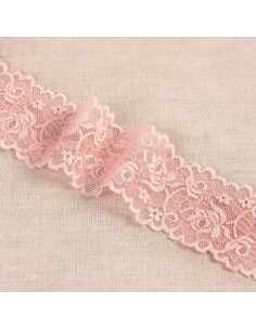 Dentelle élastique fleurs et tiges - Saumon