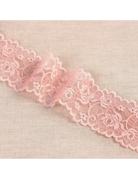 Dentelle élastique fleurs et tiges - Saumon