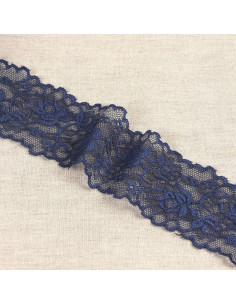 Dentelle élastique fleurs et tiges - Bleu marine