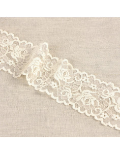 Dentelle élastique fleurs et tiges - Écru