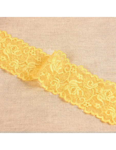 Dentelle élastique fleurs et tiges - Jaune or