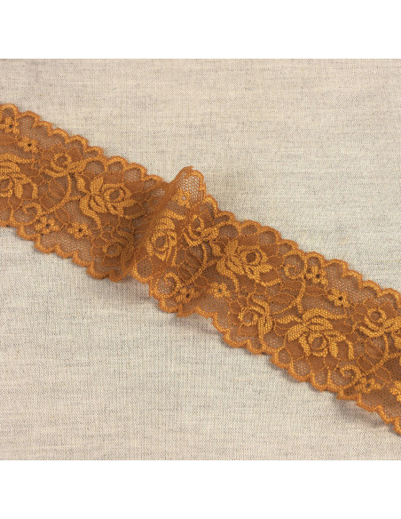 Dentelle élastique fleurs et tiges - Noisette