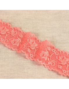 Dentelle élastique fleurs et tiges - Corail