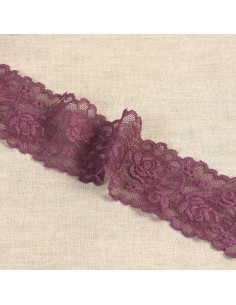 Dentelle élastique fleurs et tiges - Prune