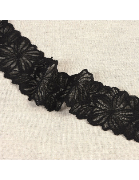 Dentelle élastique pétales de fleurs - Noir