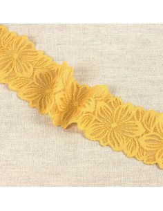 Dentelle élastique pétales de fleurs - Jaune moutarde