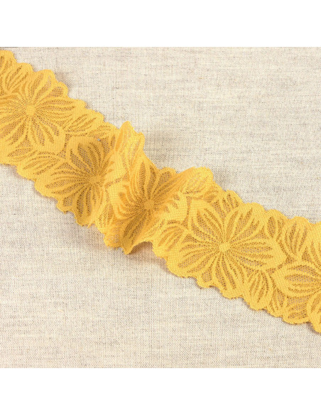 Dentelle élastique pétales de fleurs - Jaune moutarde