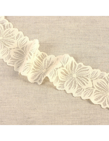 Dentelle élastique pétales de fleurs - Écru