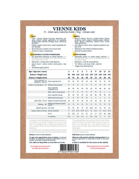 Patron de gilet sans manche mixte Vienne kids - Ikatee