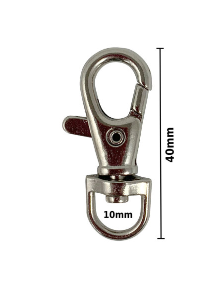 Mousqueton métal - Argent 40 x 10 mm