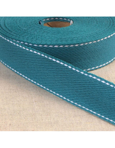 Sangle coton point sellier - Bleu canard