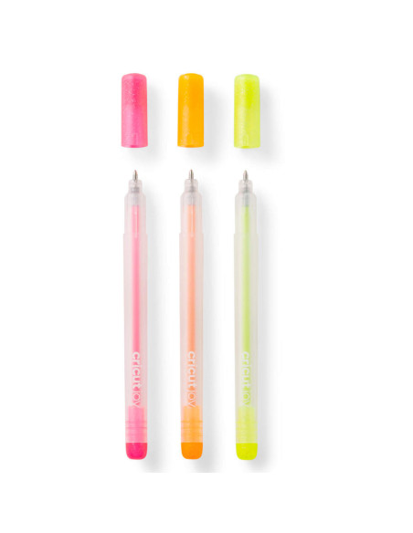 Stylos gel paillettes rose, orange et jaune Cricut Joy