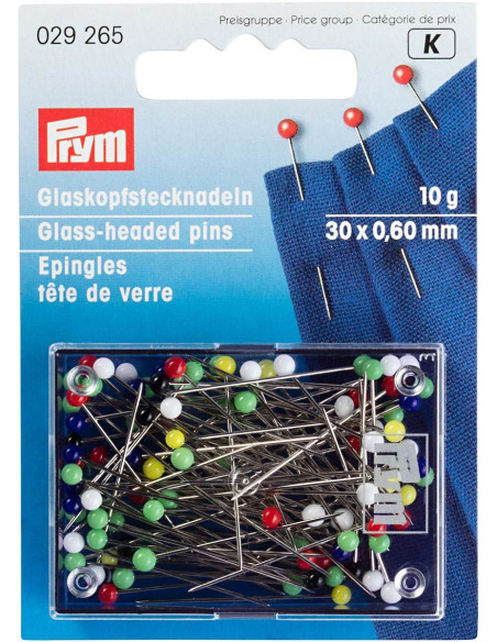 Boite de 10 grs épingles tête de verre extra-fines assorties Prym