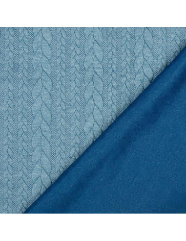 Tissu sweat torsade - Bleu pétrole