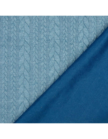Tissu sweat torsade - Bleu pétrole