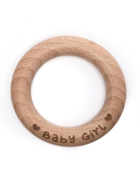 Anneau en bois de dentition 70 mm - Baby Girl