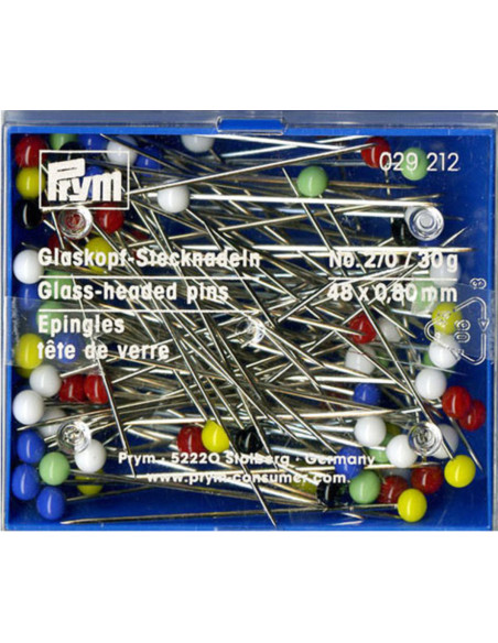 Boite de 30 grs épingles tête de verre extra-longues assorties Prym