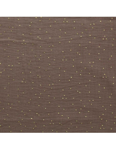 Tissu double gaze de coton mini pois dorés - Châtaigne