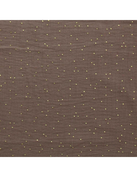 Tissu double gaze de coton mini pois dorés - Châtaigne