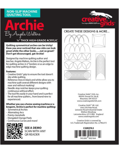 Règle Archie Machine Quilting Tool Creative Grids