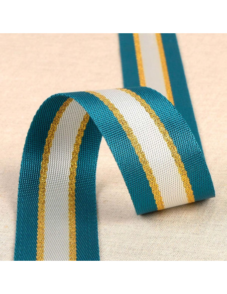Sangle bandoulière lurex - Bleu canard et or