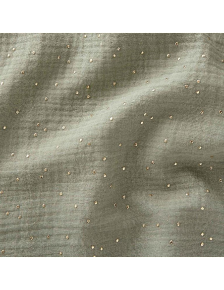 Tissu double gaze de coton mini pois dorés - Verveine