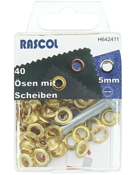 Boite 40 oeillets 5 mm avec outil de pose Rascol - Or