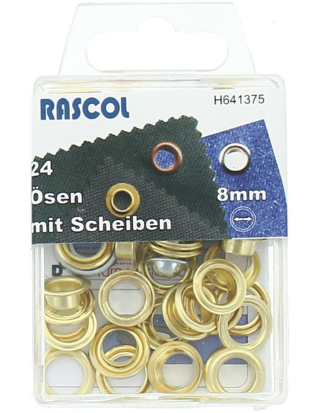 Boite 24 oeillets 8 mm avec outil de pose Rascol - Or