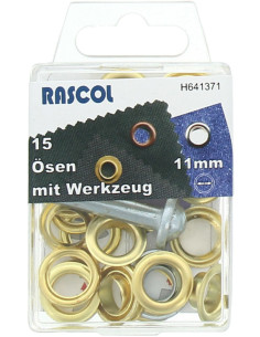 Boite de 15 oeillets 11 mm avec outil de pose Rascol - Or