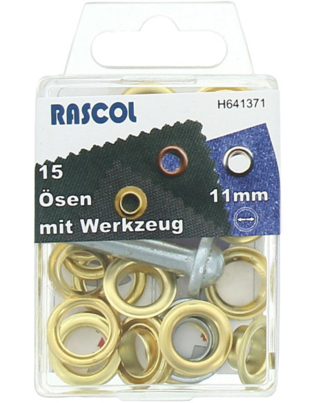 Boite de 15 oeillets 11 mm avec outil de pose Rascol - Or