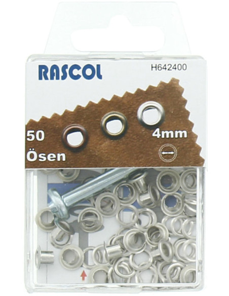 Boite 50 oeillets 4 mm avec outil de pose Rascol - Argent