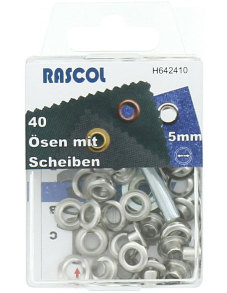 Boite 40 oeillets 5 mm avec outil de pose Rascol - Argent