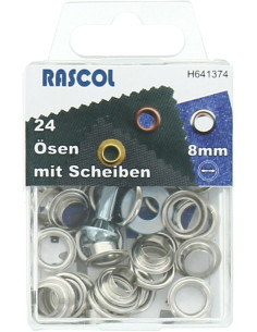 Boite 24 oeillets 8 mm avec outil de pose Rascol - Argent