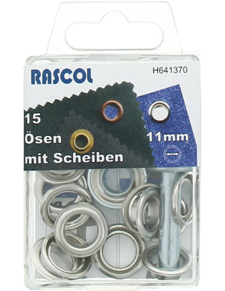 Boite de 15 oeillets 11 mm avec outil de pose Rascol - Argent