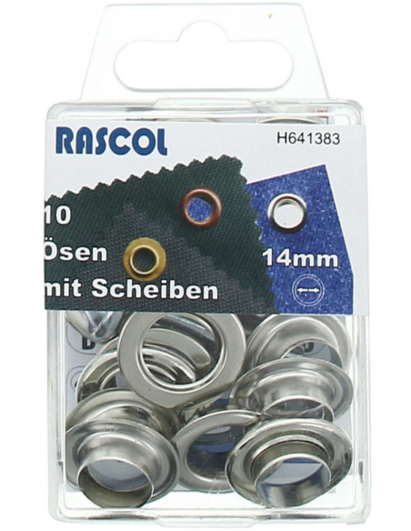 Boite 10 oeillets 14 mm avec outil de pose Rascol - Argent