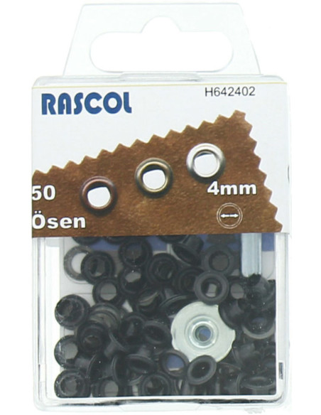 Boite 50 oeillets 4 mm avec outil de pose Rascol - Noir