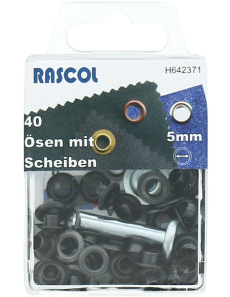 Boite 40 oeillets 5 mm avec outil de pose Rascol - Noir