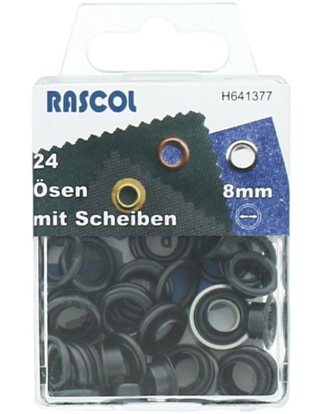 Boite 24 oeillets 8 mm avec outil de pose Rascol - Noir