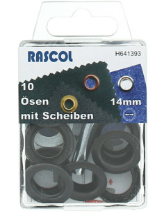 Boite 10 oeillets 14 mm avec outil de pose Rascol - Noir