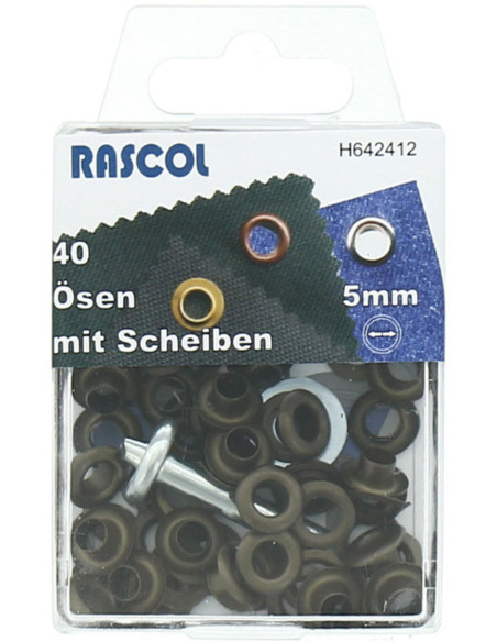Boite 40 oeillets 5 mm avec outil de pose Rascol - Laiton antique