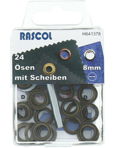 Boite 24 oeillets 8 mm avec outil de pose Rascol - Laiton antique