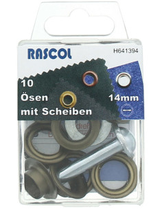 Boite 10 oeillets 14 mm avec outil de pose Rascol - Laiton antique