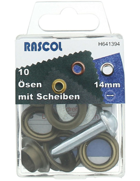 Boite 10 oeillets 14 mm avec outil de pose Rascol - Laiton antique