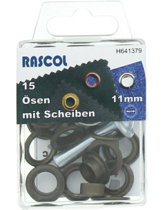 Boite de 15 oeillets 11 mm avec outil de pose Rascol - Laiton antique