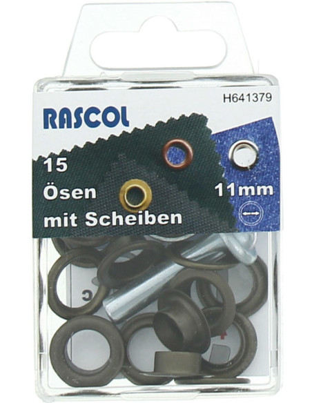 Boite de 15 oeillets 11 mm avec outil de pose Rascol - Laiton antique