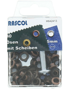 Boite 40 oeillets 5 mm avec outil de pose Rascol - Cuivre